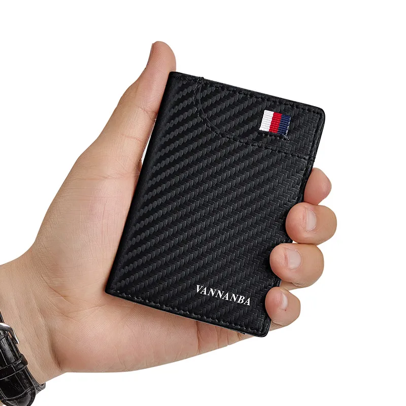 WILLIAMPOLO Luxury Men's Wallet Carbon Fiber Wallet Small Leather Slim Wallets Fashion Card Holder Pocket RFID Protect Wallet