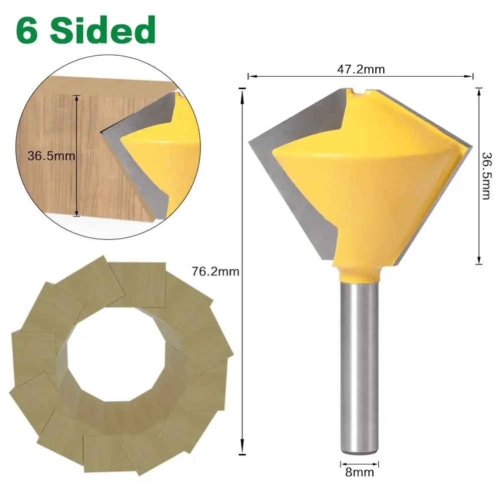 1PC 8mm Shank 6 Sided 8 Sided 12 Sided 6 Sided Multi Sided Glue Joint Router Bit Set