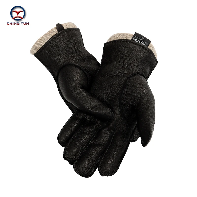 hand-stitched deerskin gloves men warm soft men\'s black corrugated gloves 70% wool lining warm in autumn and winter man mitten