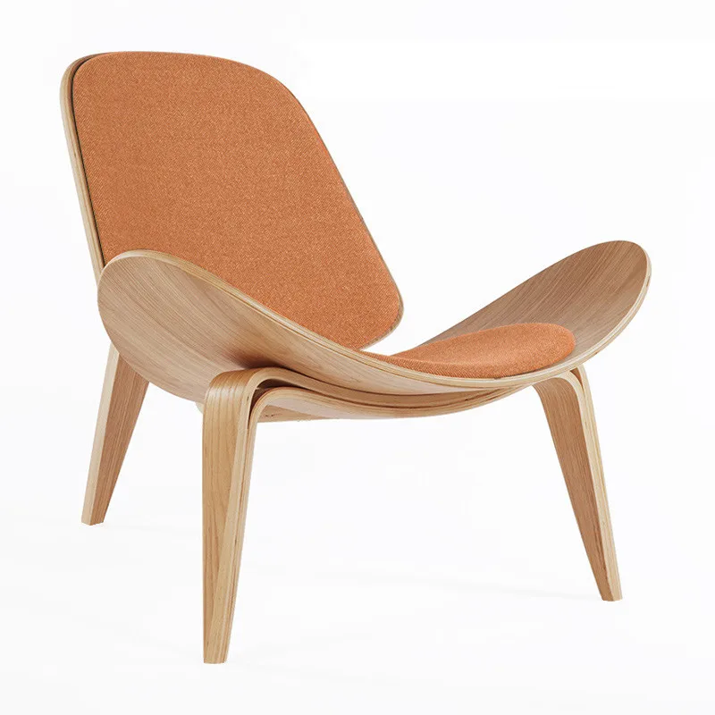 Hans Wegner Style Three-Legged Shell Chair Ash Plywood Fabric Upholstery Living Room Furniture Modern Lounge Shell Chair Replica