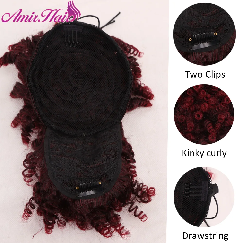 Amir Synthetic Hair Buns with bangs Clip-in Chignons Heat Resistant Fiber Black Burgundy colors Hair Piece Ponytail For Women