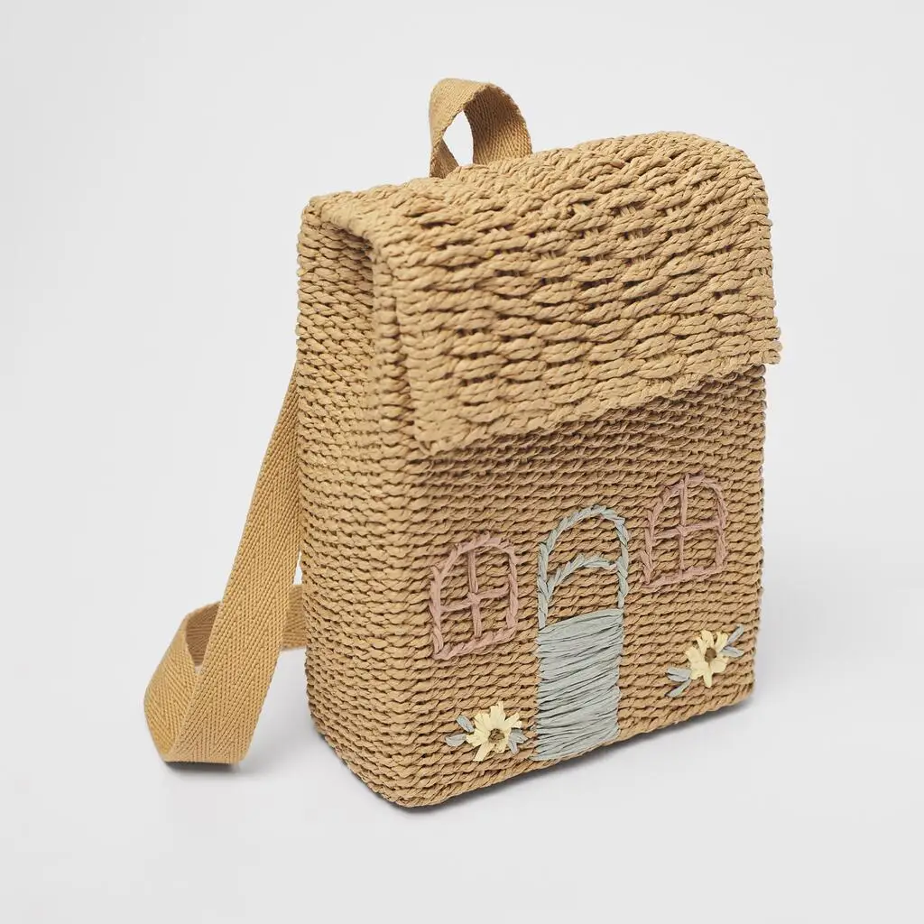 Zaini di paglia a forma di casa carina per bambini zaini in Rattan borsa da spiaggia estiva intrecciata in vimini borse da viaggio Mini Bali per ragazze 2021