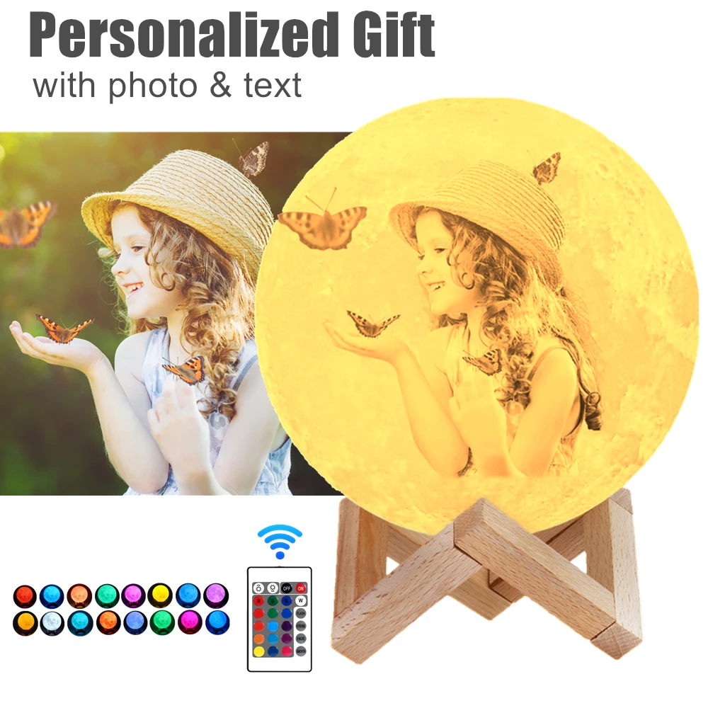 Lámpara de Luna personalizada con texto y foto, luz nocturna de Luna con impresión 3D, recargable por USB, envío directo