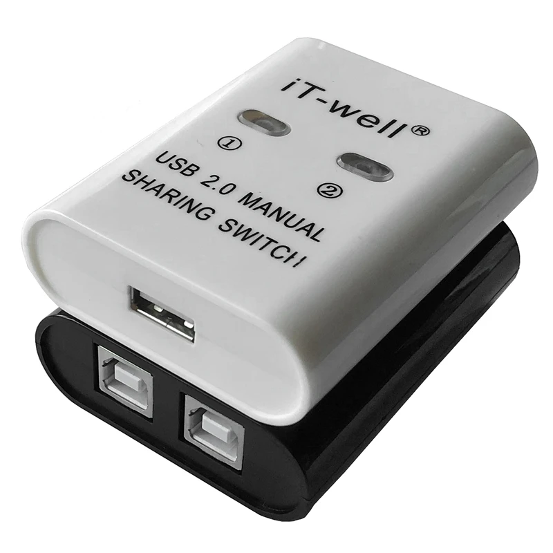 IT-Well USB Printer Sharing Device, 2 in 1 Out Printer Sharing Device, 2-Port Manual Kvm Switching Splitter Hub Converter