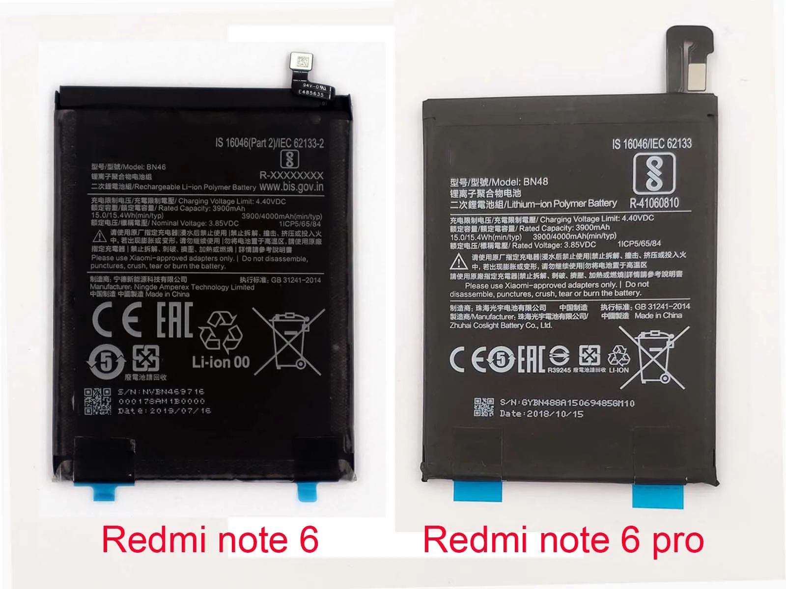 Batterie intégrée pour Redmi Note 6 et Note 6 Pro, nouvelle meilleure batterie à charge rapide, 3900-4000mAh, adhésif, BN46, BN48