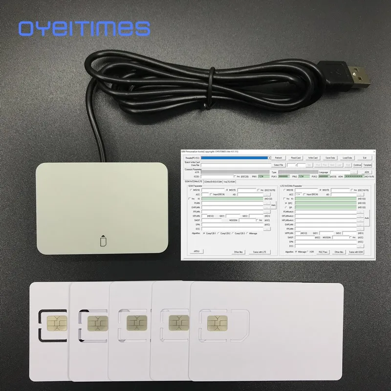 OYEITIMES-lector de tarjetas SIM 4G LTE, programador de escritura, 5 piezas, 128k, 4G VoLTE, tarjetas ISIM en blanco, 1 unidad, Software 2G3G4G5G 4.1.5 Ver tarjeta SIM