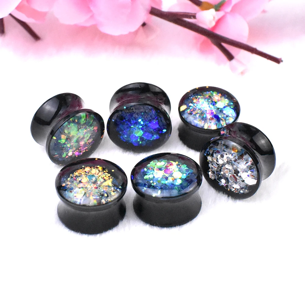 6-30mm Multicolor Paillette Ear Gauges Plugs Tunnel Black Acrylic Ear Expander Stretcher Piercing Earring