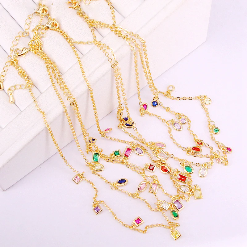 Multi Crystal Zirconia Pendant Charms Necklace Gold Color Fashion Women Jewelry