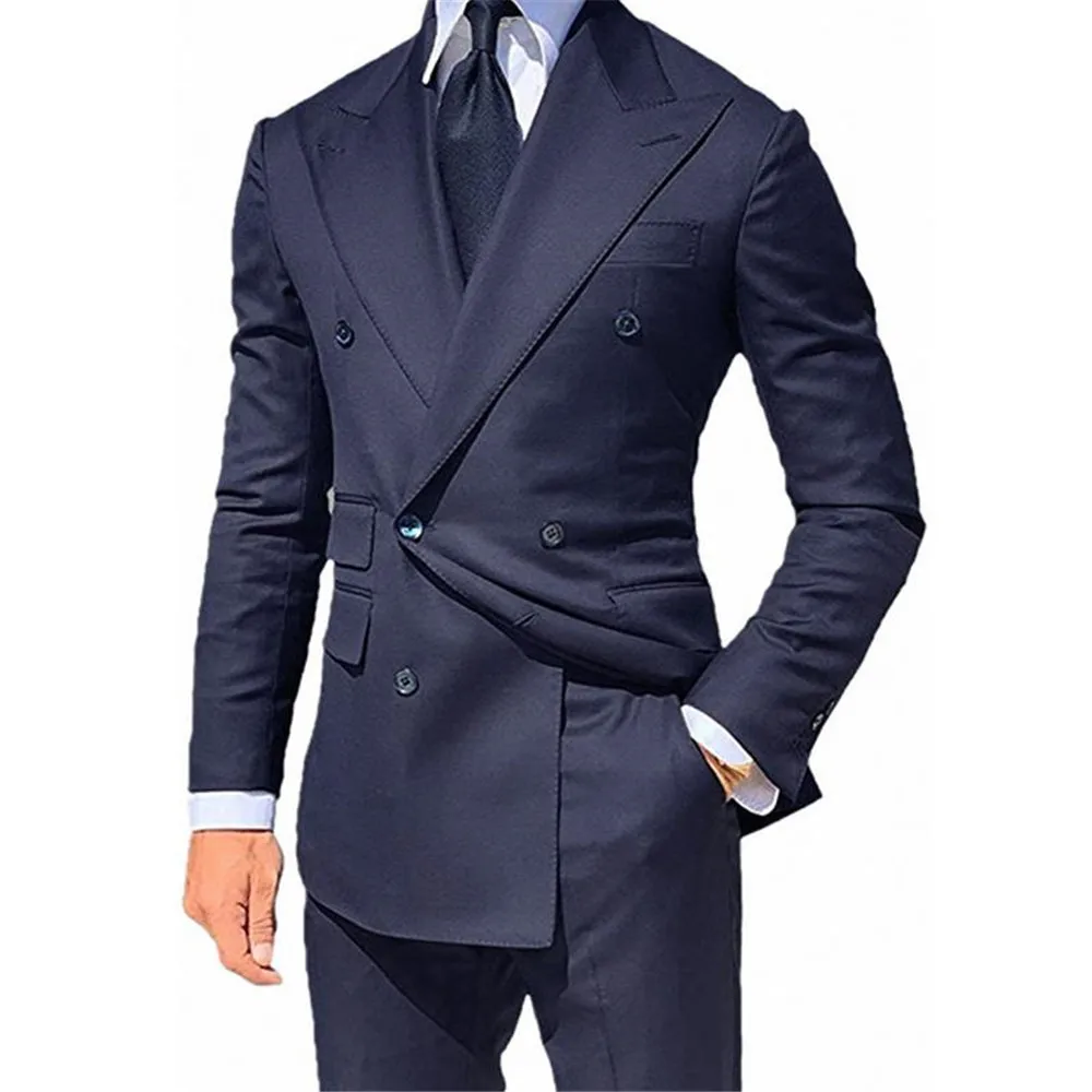 

JELTONEWIN Navy Blue Double Breasted Costume Homme Marriage Wedding Masculino Terno Tuxedo Slim Fit Groom Prom Blazer Men Suits