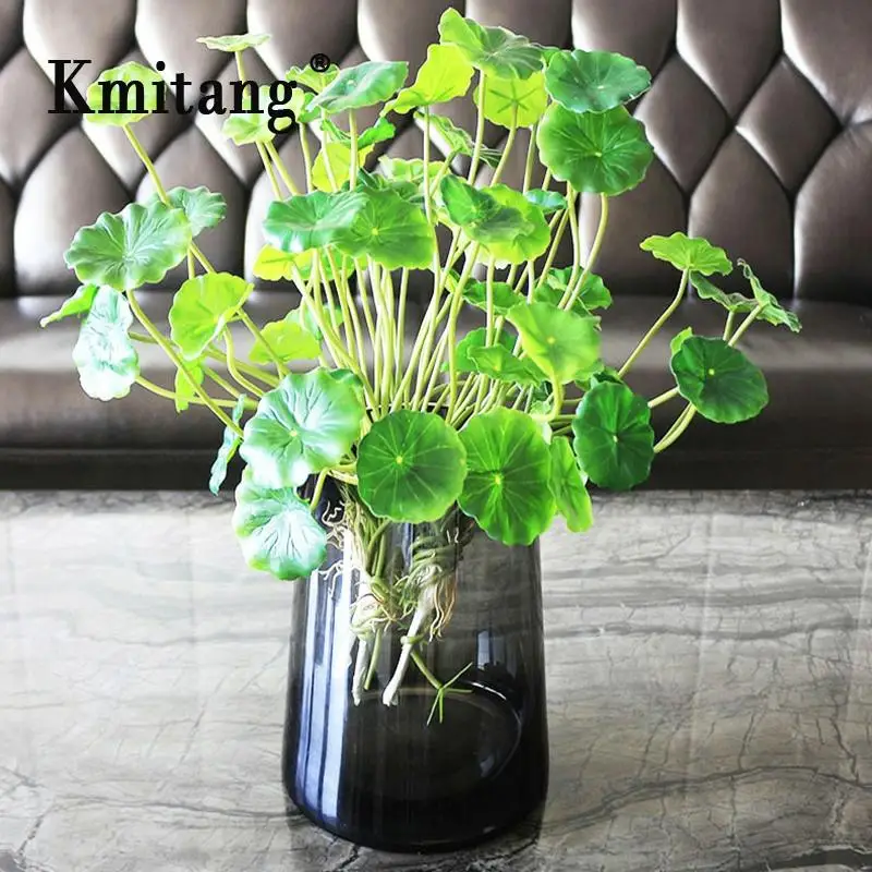 37cm 18 Heads Artificial Lotus Plants Green Leaves Plastic Tree Fake Bonsai Plants Real Touch Copper Leafs For Home Office Decor