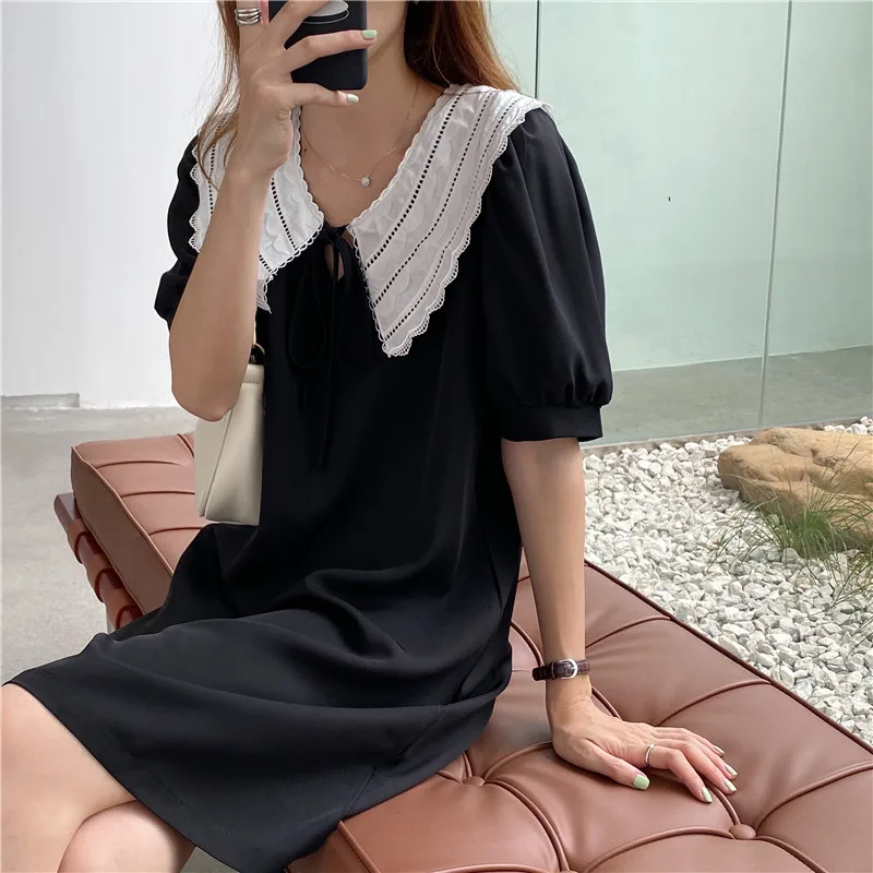 

new Summer Girls Dress Women Cotton lace Casual short Sleeve Dresses Female Dress Vintage Solid dress Boho Robe Femme Vestido