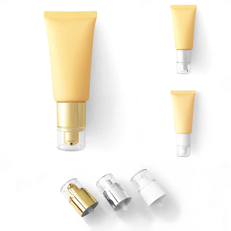 50ML X 50 Matte Yellow Airless Pump Bottle Empty Cosmetic Cream Container Foundation Concealer Squeeze Packaging Soft Tubes