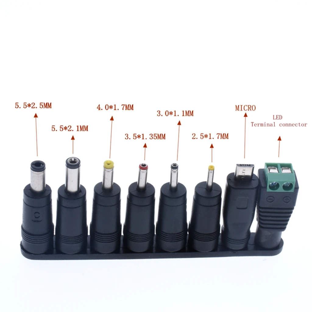 1 lot 8pcs DC Power Jack 5.5 x 2.1mm Female To 5.5*1.7mm 4.8 2.5 2.1 0.7 3.5 4.0*1.35mm micro usb termimal Male Plug *