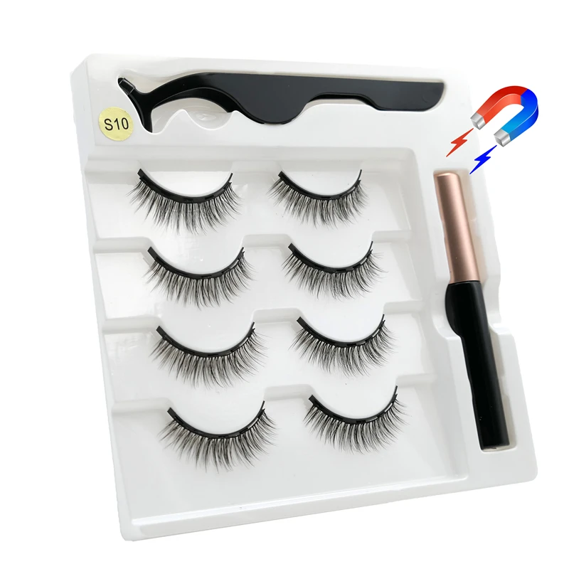 4 pairs of magnetic eyelashes and eyeliner set soft eyelashes natural magnet eyelash makeup eyeliner + eyelash tool set