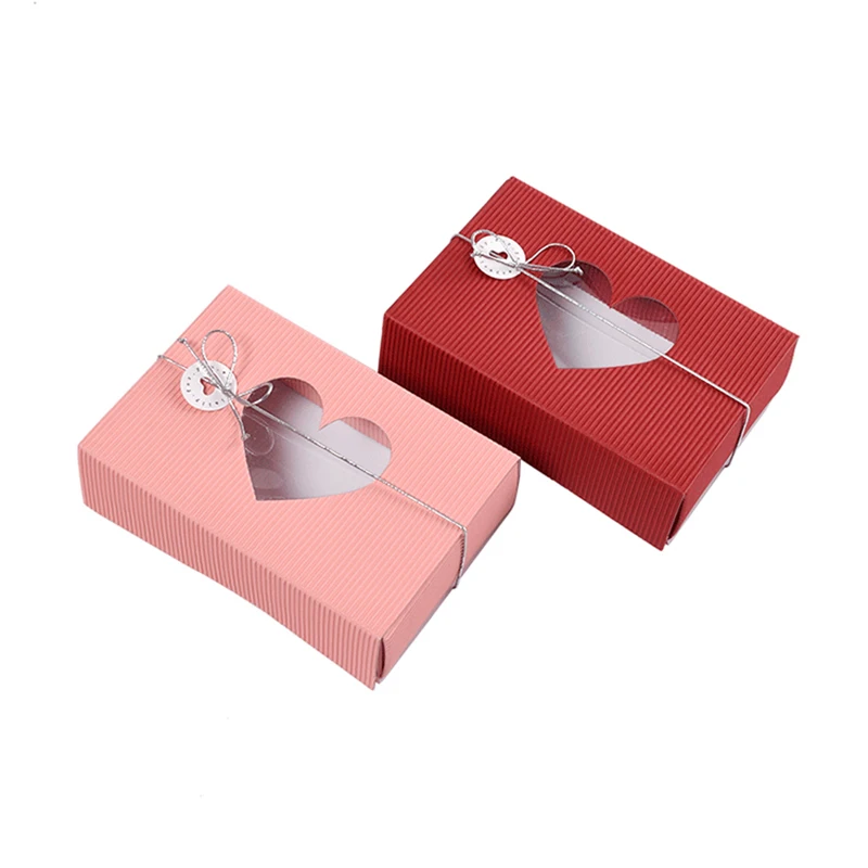 50Pcs Holiday Gift Drawer Box Red Corrugated Rectangular Paper Box with PVC Window Chocolate Tea Handmade Soap Packaging Box