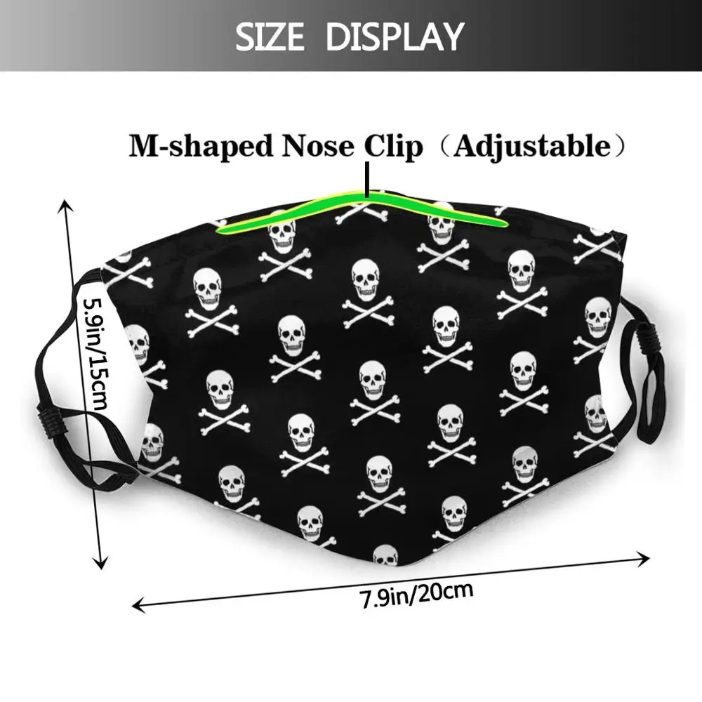 Schedel-Patroon/Jolly Roger-Patroon Grappige Print Herbruikbare Pm2.5 Filter Gezichtsmasker Pirat Skelett Piratenflagge Totenschaedel