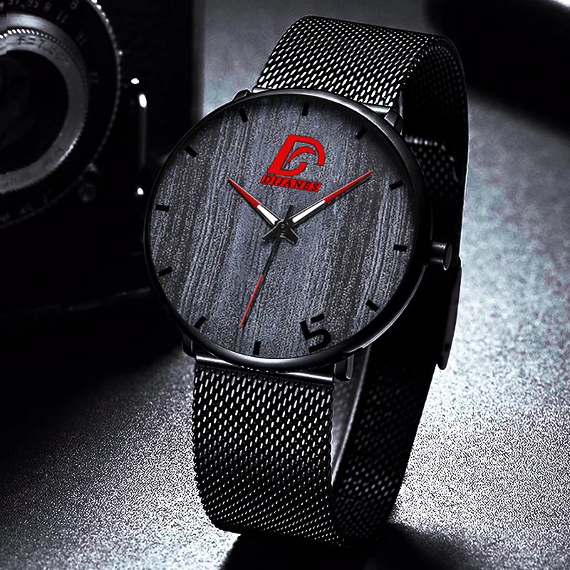 Mens Fashion Business Ultra Thin Minimalist Stainless Steel Mesh Belt Quartz  Watch  Men Sports Leather Watches reloj hombre