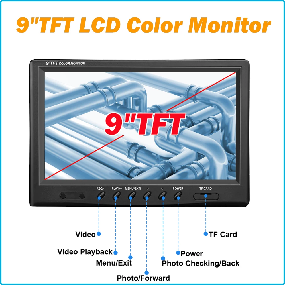 23Mm Waterdichte Borescope Camera 9Inch Hd Lcd-scherm Industriële Endoscoop Camera Systeem Met 12 Led Verlichting 20M glasvezel Kabel