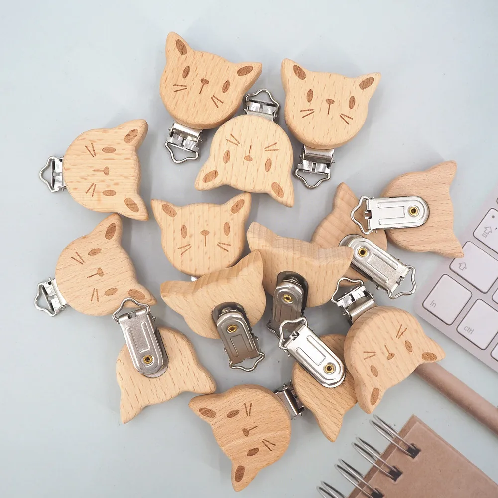 Chenkai 50PCS Wood Fox  Clip DIY Organic Eco-friendly Nature Unfinished Baby Pacifier Rattle Grasping Accessories