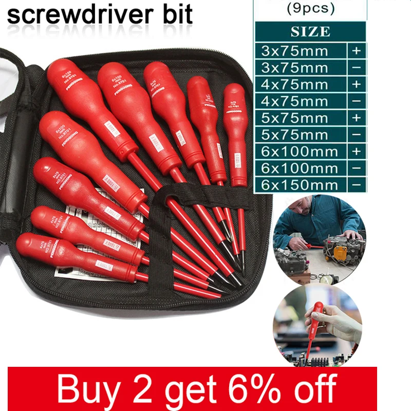 

Screwdriver Set 9 Pcs/set Multi-purpose Insulated PP Handle Hand Screwdrivers Screw Driver Electrician's Repairing Tools Kit