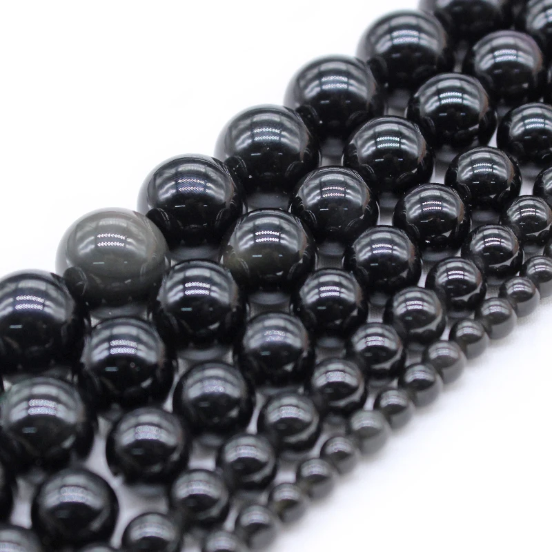 Natural Stone Black Obsidian Stone Round Loose Beads 15\