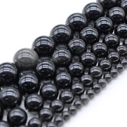 Natural Stone Black Obsidian Stone Round Loose Beads 15