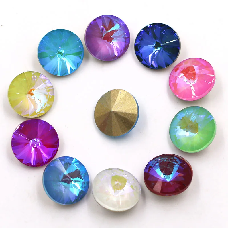 Jewelry Making Round Shape Glass Crystal Strass Rivoli Pointback Mocha AB Rhinestonoes For Earrings/Necklaces/Bracelets/Nail Art