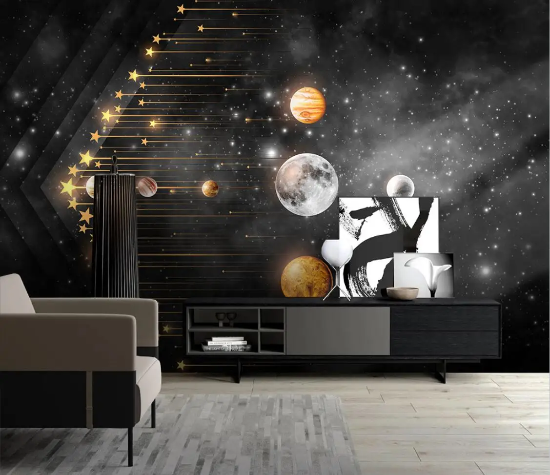 Customize any size wallpaper starry sky planet meteor black gray TV background wall sofa background wall mural 3d wallpaper