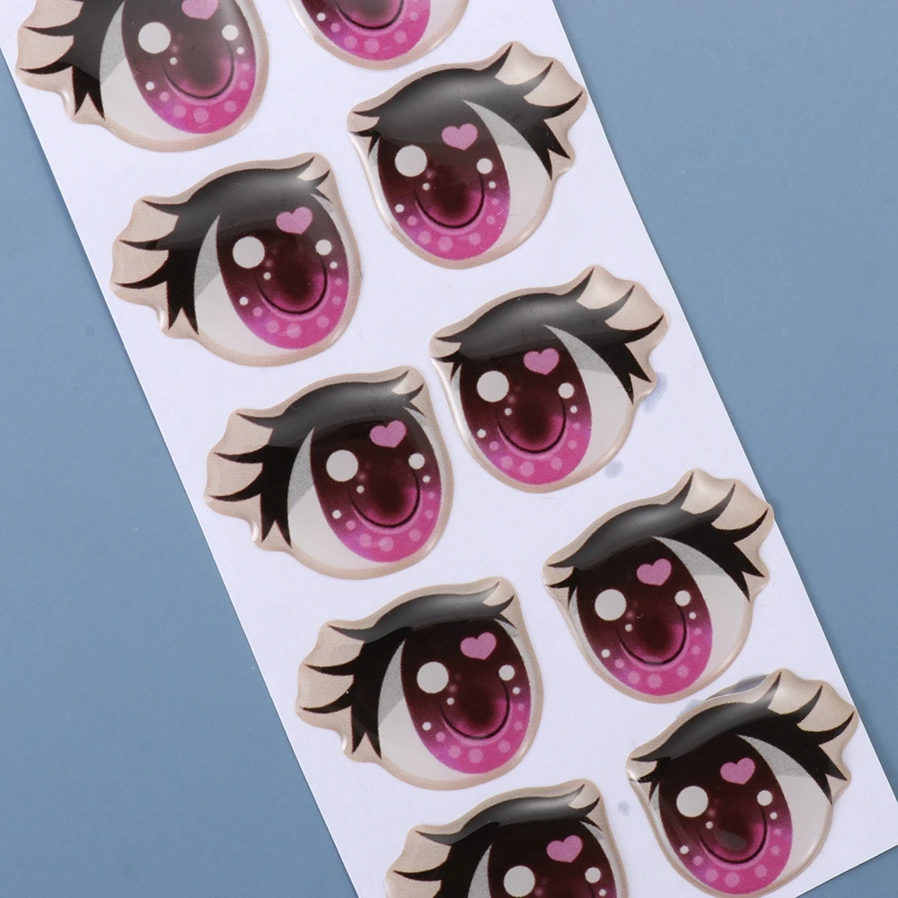 10Pairs Cute Cartoon Eyes Stickers Anime Figurine Doll Face Organ Paster Long Eyelashes Eyes Clay Decals DIY Doll Accessories