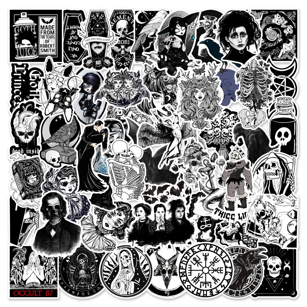 10/30/50PCS Black and White Gothic Graffiti Stickers Fridge Guitar Laptop Motorcycle Travel Waterproof Cool Sticker Decal Toy