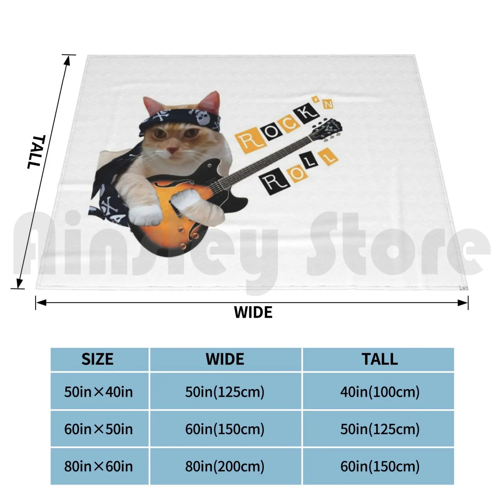 Rock'n Roll Cat Blanket Fashion Custom Music Cat Pet Guitar Fashion Dude Old Pop Heavy Orange Cats Animal Fun