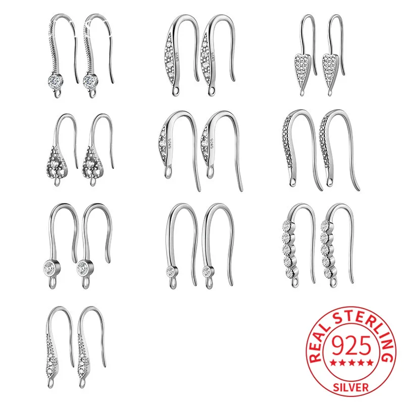 MEETSOFT S925 Sterling Silver Semi finished Multiple styles Zircon Ear hook of DIY handmade Fine Jewelry Accessory wholesale