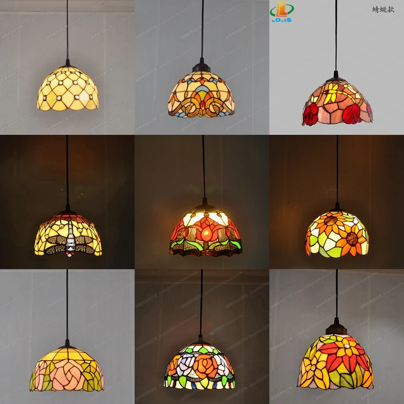 

8 Inch American Stained Glass Chandelier Style Restaurant Sink Bay Window Lighting European Antique Porch Balcony Light