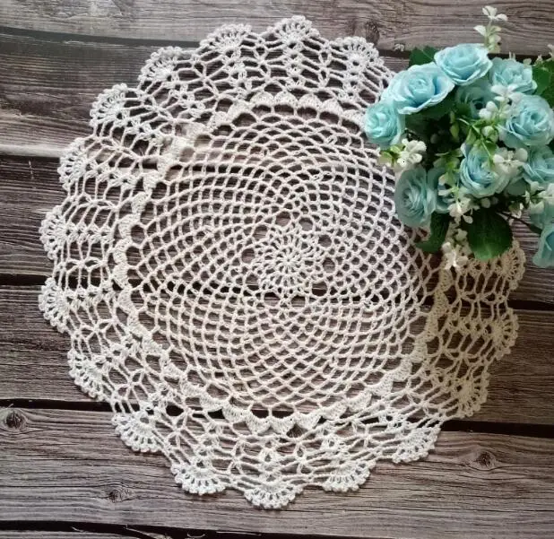 20-40CM Vintage Cotton Crochet Round Cup Mug Doily Glass Coaster Christmas Placemat Table Napkins For Kitchen Wedding Decoration