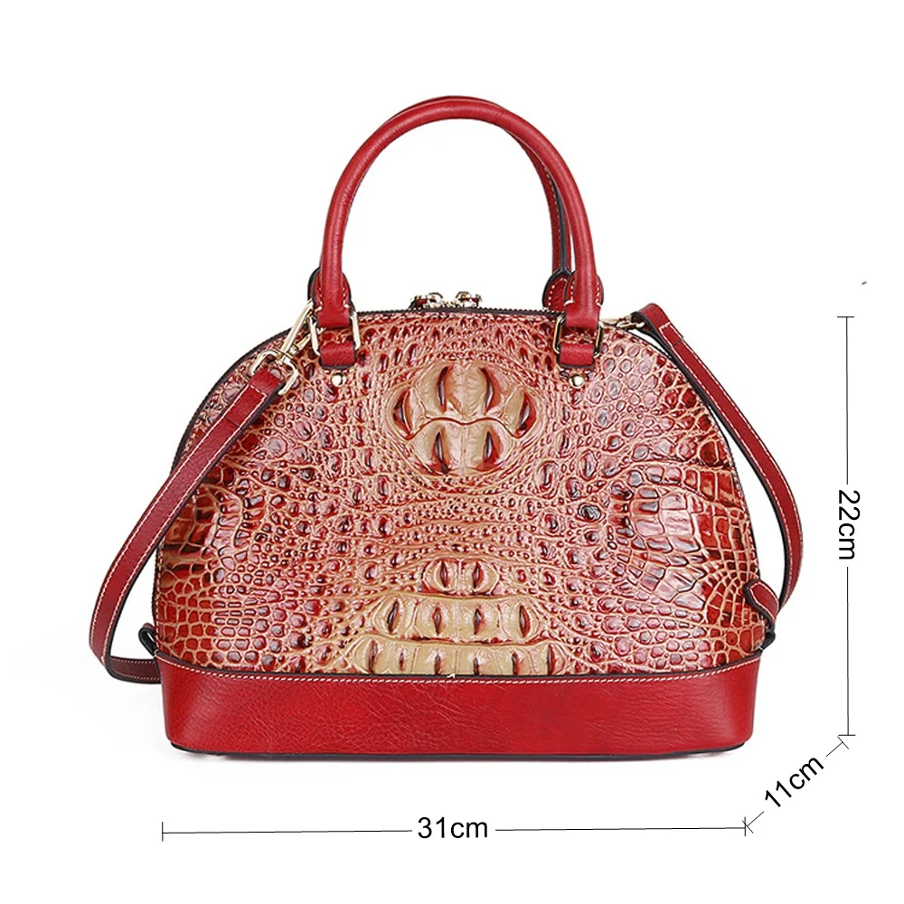 Artificial Crocodile Embossed Portable Large Capacity Cowhide Women's Handbags  Retro Atmospheric  Shoulder Bags