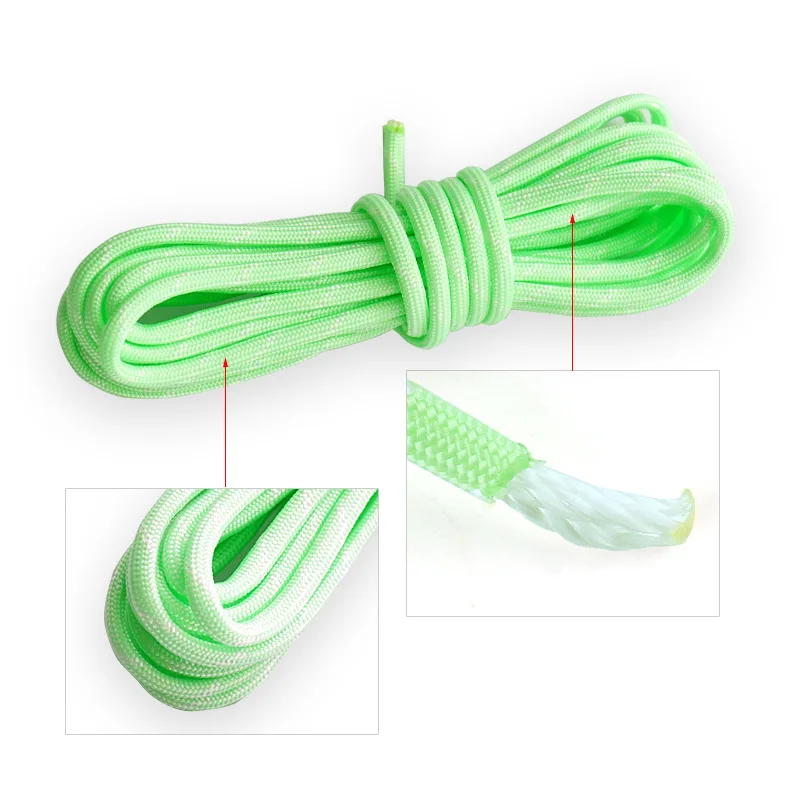 4mm Luminous Parachute Cord Rope, Fluorescent Survival Rope, Mil Spec Type, Climbing, Camping, Survival Equipment, 5m,10m,20m