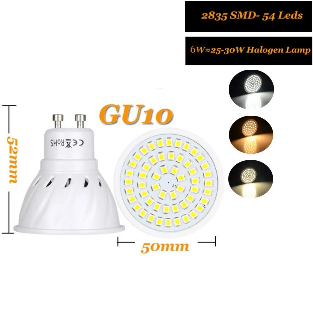 GU10 4W 6W 8W LED Spotlight 2835SMD 110V 220V 12-24V LED Light Bulbs Cool/Warm/Neutral White LED Lamp 36/54/72 LEDs Super Bright