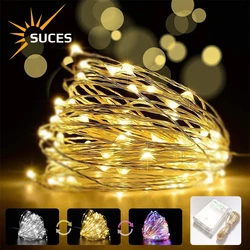 Bande lumineuse LED en fil de cuivre pour décoration de chambre, boîte à piles, guirlandes lumineuses, lampe de Noël, escales de conte nickel é, 2m, 5m, 10m