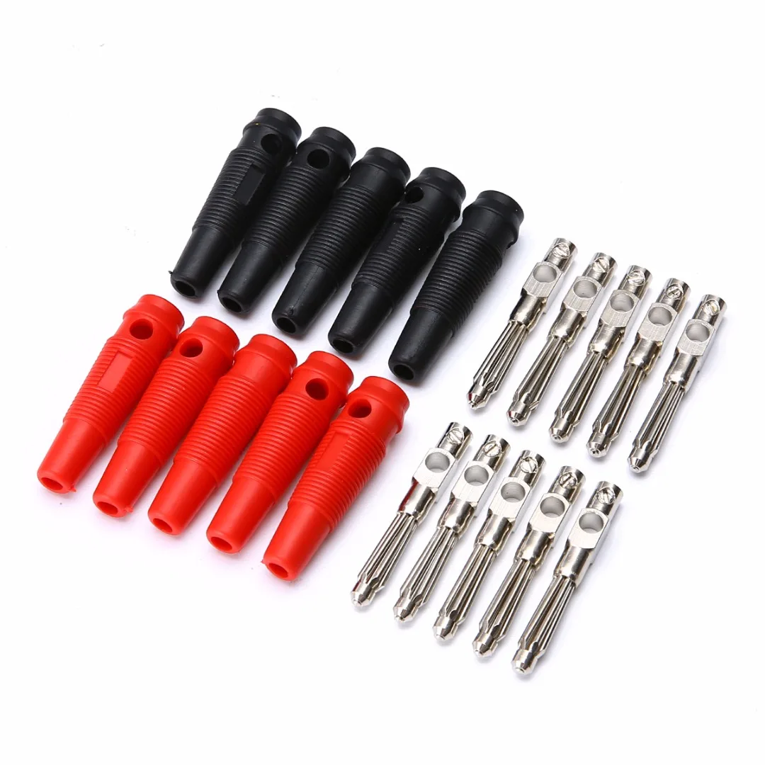 

10pcs Electrical Red Black 4mm Banana Connector Copper Male Solderless Screw Stackable Banana Plugs Connectors