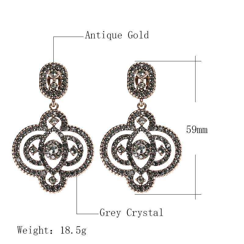 Kinel Fashion Boho Gray Crystal Flower Big Earrings For Women Antique Gold Vintage Wedding Earrings Turkish Jewelry