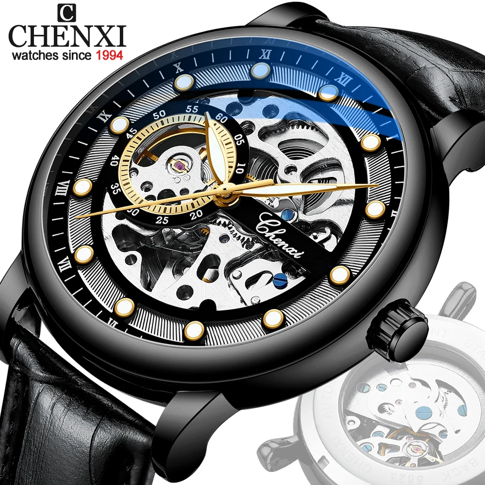 

CHENXI Automatic Mechanical Men Watches Business Waterproof Tourbillon Self Winding Wrist Watches Mens Leather Quartz Watch