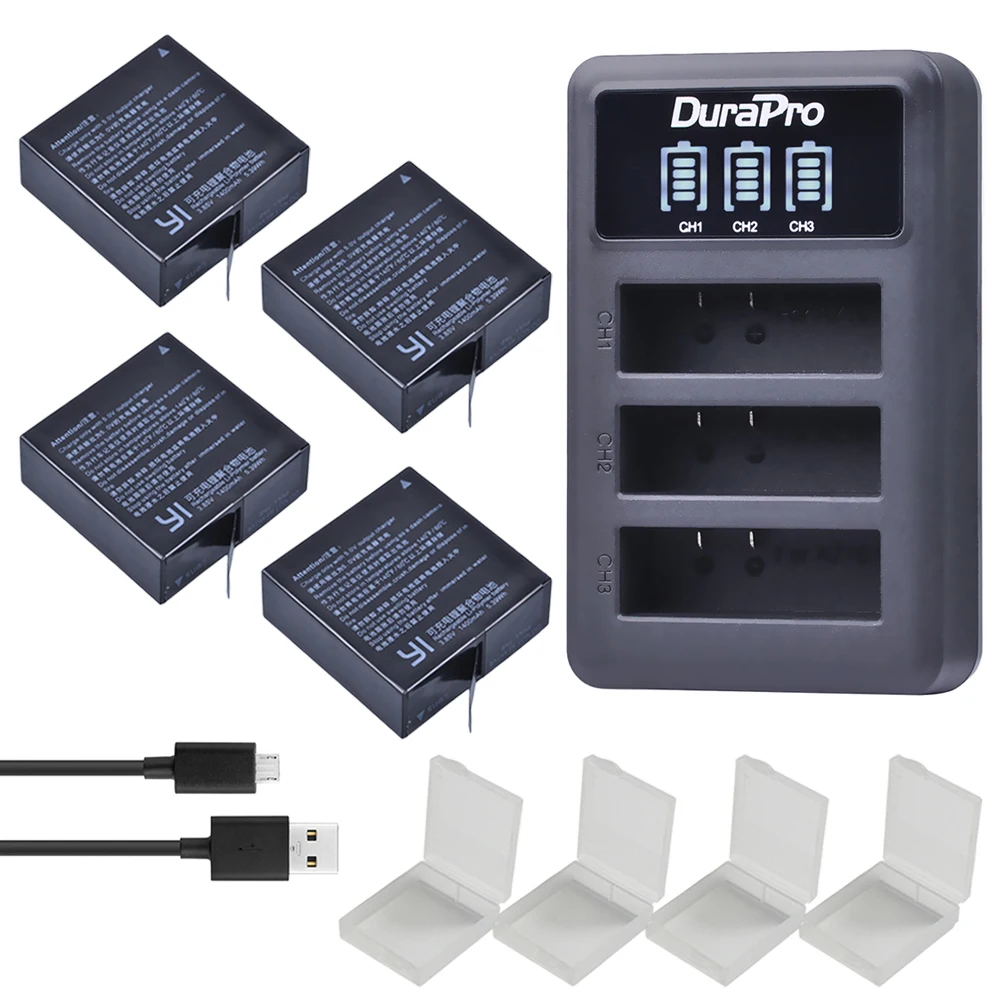 4 шт. AZ16 AZ16-1 батареи для оригинального Xiaomi YI lite 2 4K + LED USB 3 слота зарядное устройство для Xiao yi 4k батарея для экшн-камеры