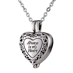 Classic Stainless Steel Cremation Urn Necklace for Ashes Carving  Always in My Heart Memory Necklace Mens Women Memorial Jewelry