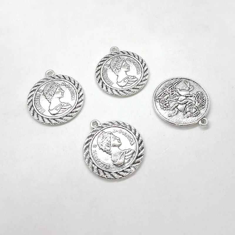 2025 New 10pcs 9 Styles Retro Plated  Zinc Alloy Big Religious Coin Pendants Connectors DIY Jewelry Accessories