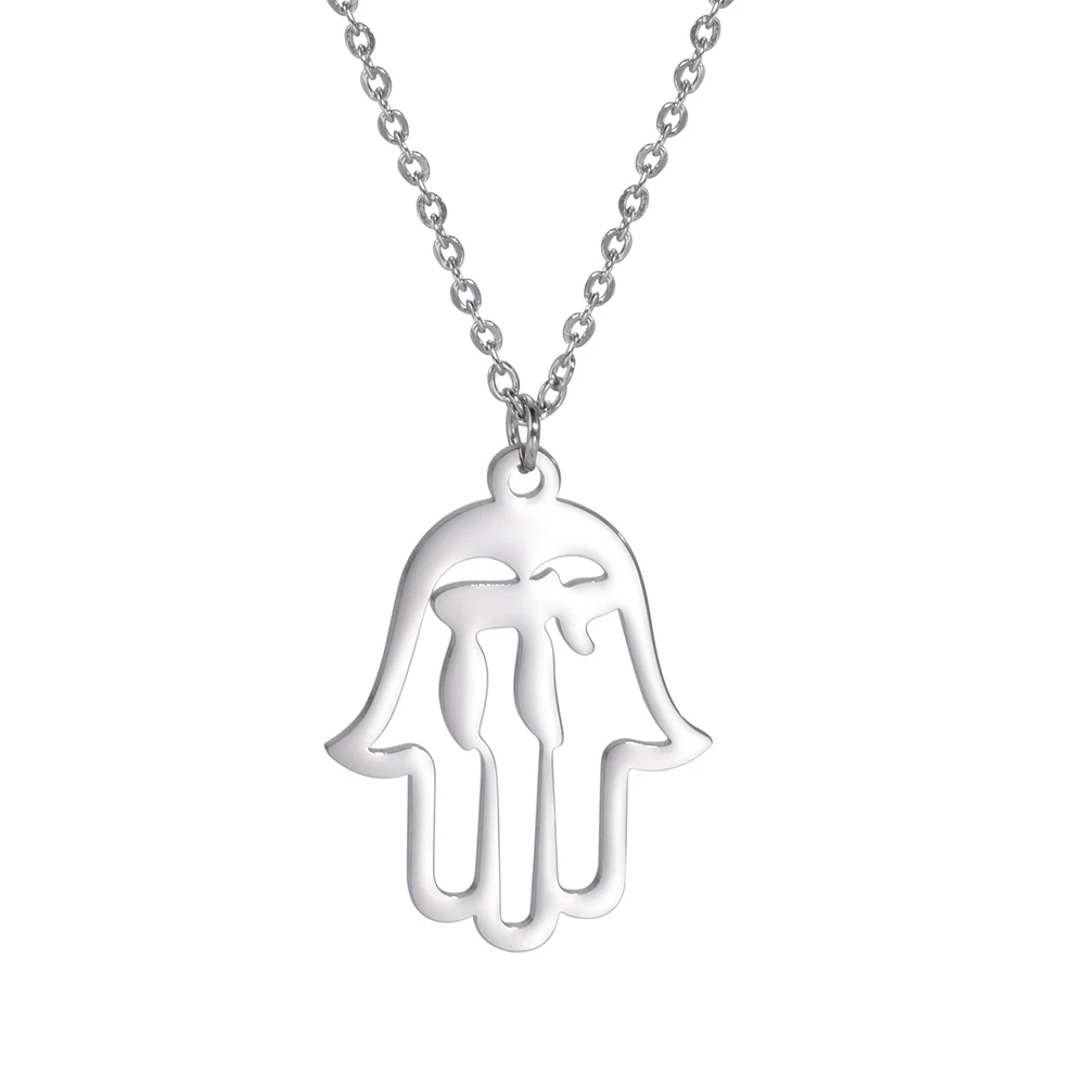 LIKGREAT Hand of Fatima Hamsa Pendant Necklace for Women Stainless Steel Classic Evil Eye Charms Choker Jewelry Gifts