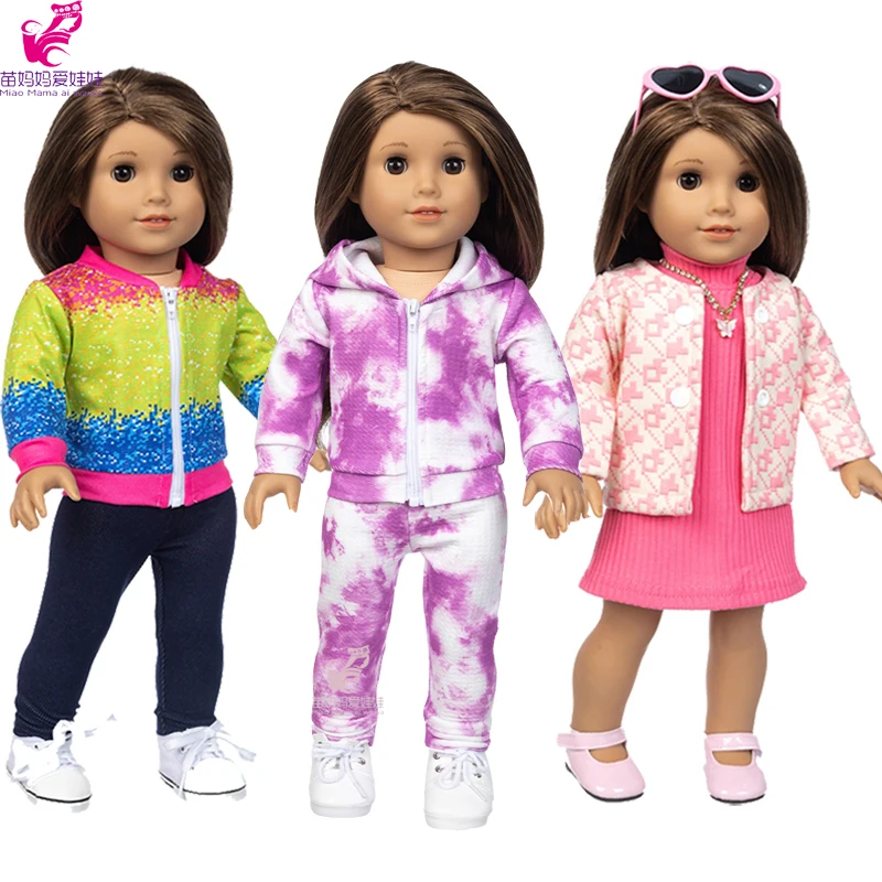 Baby Doll Clothes 43 Cm Coat Tie Dye Sweater for 18 Inch American Og Girl Doll Jacket Jeans Pants