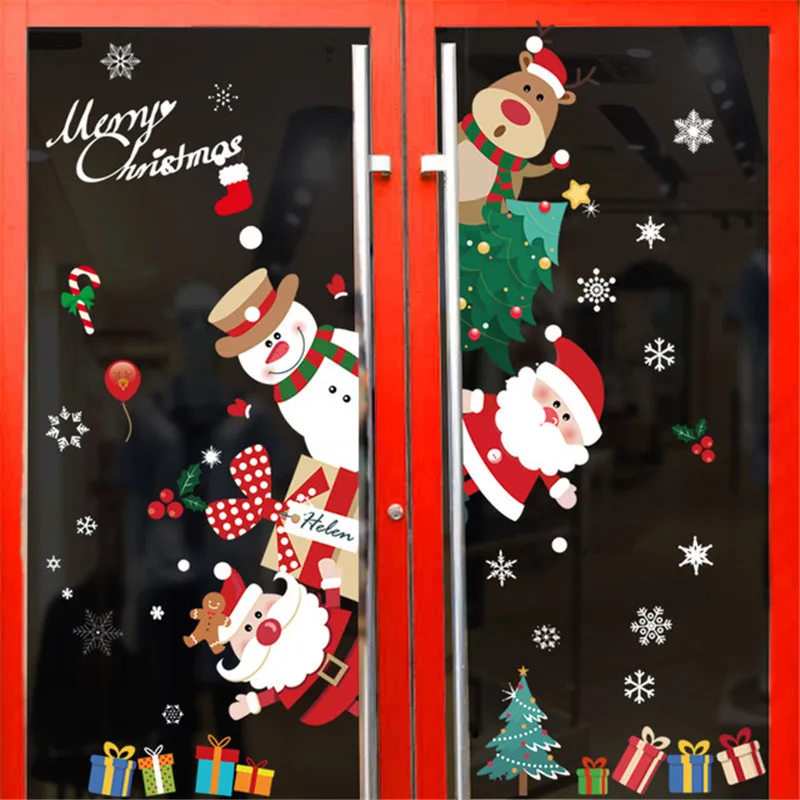 2024 Merry Christmas Window Stickers Christmas Decorations for Home Xmas Wall Sticker Kids Room Wall Decals New Year Stickers