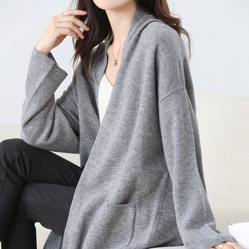 2023 Spring and Autumn Super Long Pure Wool Cardigan Women\'s Loose Large Size Thin Jacket V-neck Long Sleeve Sweater Knitted Top