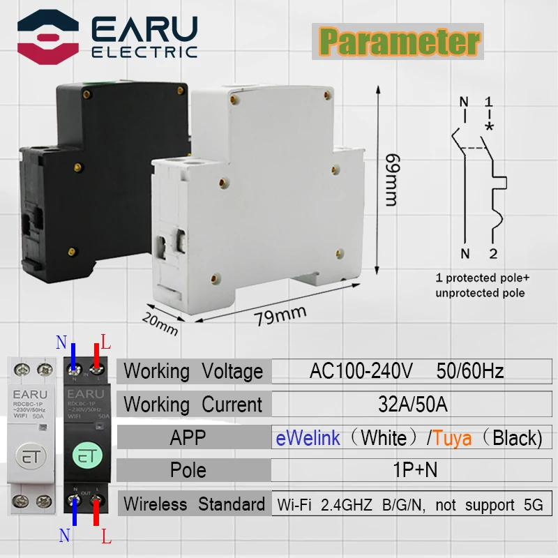 WIFI Circuit Breaker Smart Time Timer Relay Switch Voice Remote Control by Tuya eWeLink APP Smart House Amazon Alexa Google Home