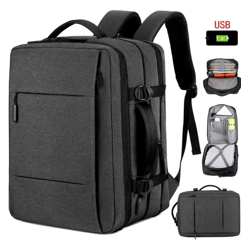 Mochila expansível de grande capacidade para homens Carregamento USB Bagpack para laptop masculino, impermeável, mala de bagagem para viagem de negócios